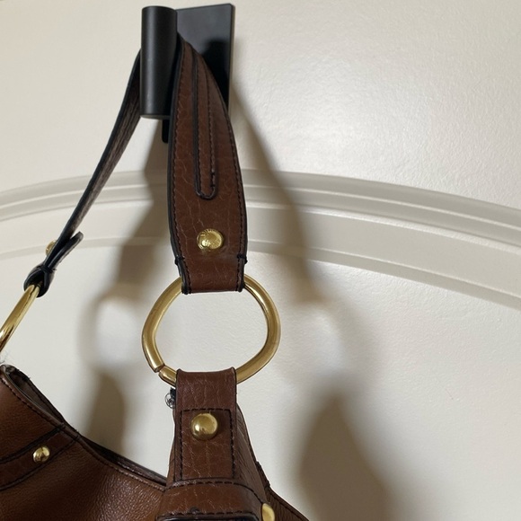 Etienne Aigner brown leather purse shoulder bag Womens gold tone toggle pockets - Picture 5 of 11